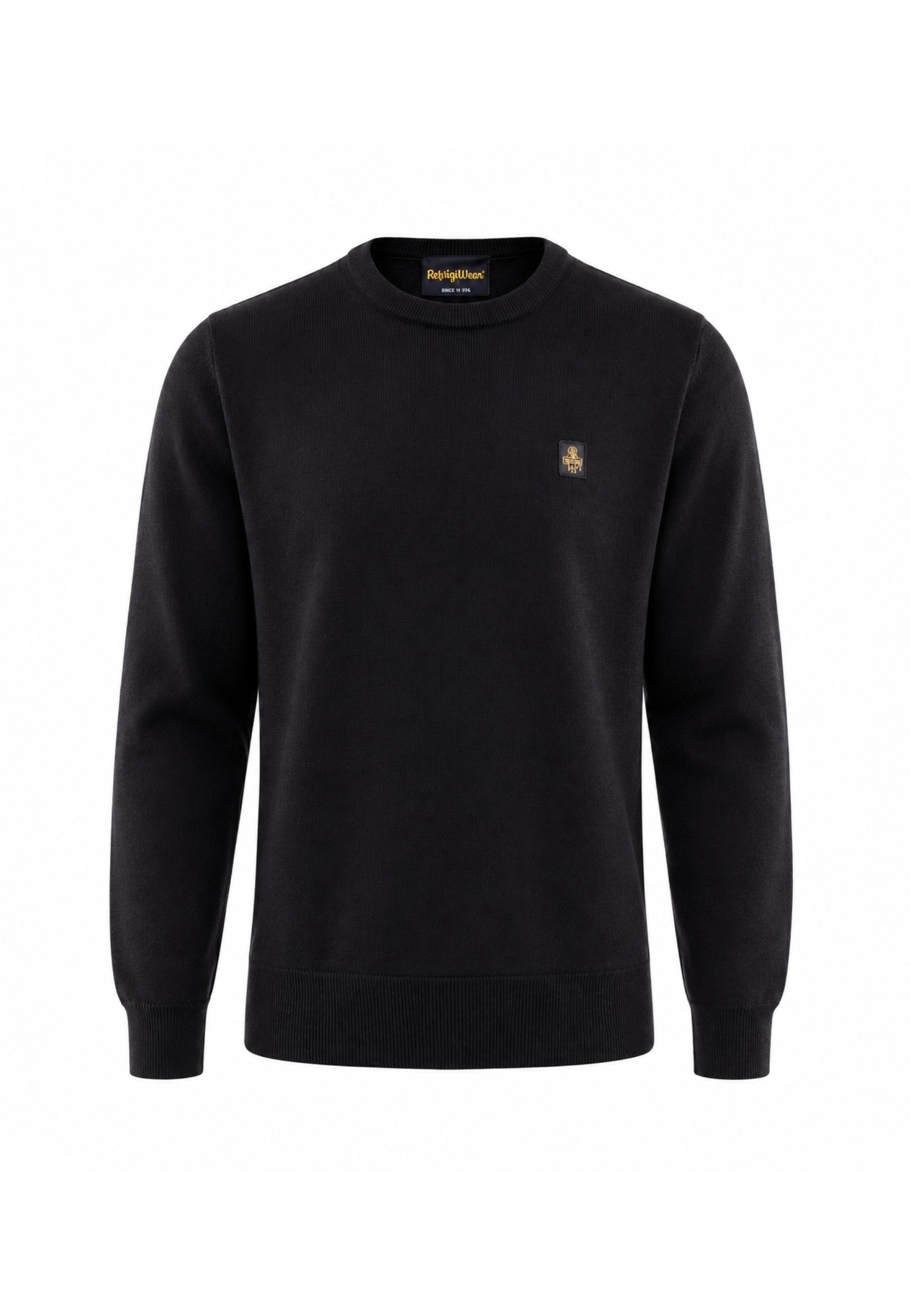 REFRIGIWEAR MAGLIONE NERO IN LANA SAGOMATO CON MINI LOGO RICAMATO Uomo BENNET PULLOVER.NE_
