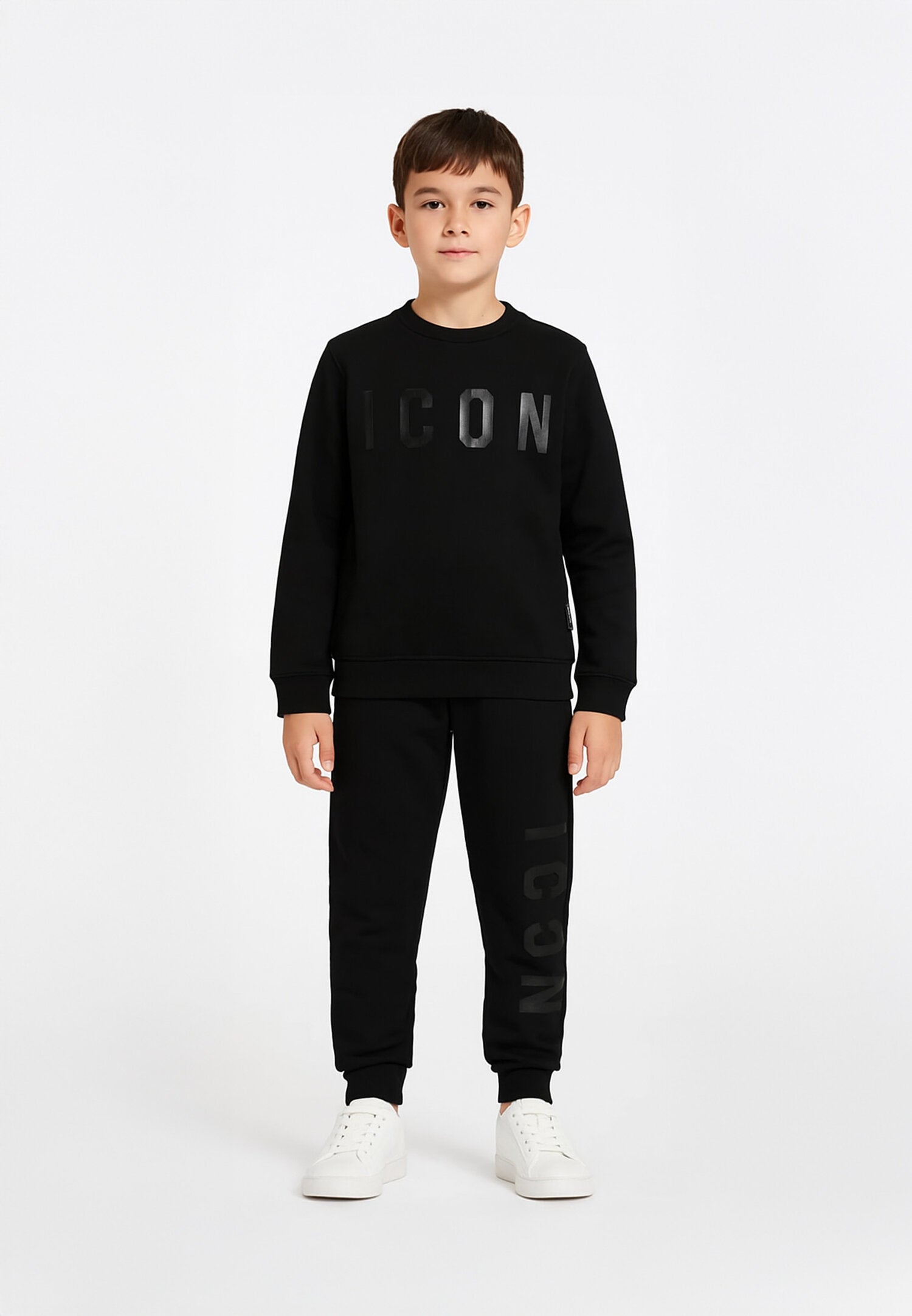 Icon Felpa Nero Bambino In Cotone Girocollo Sportivo AI25