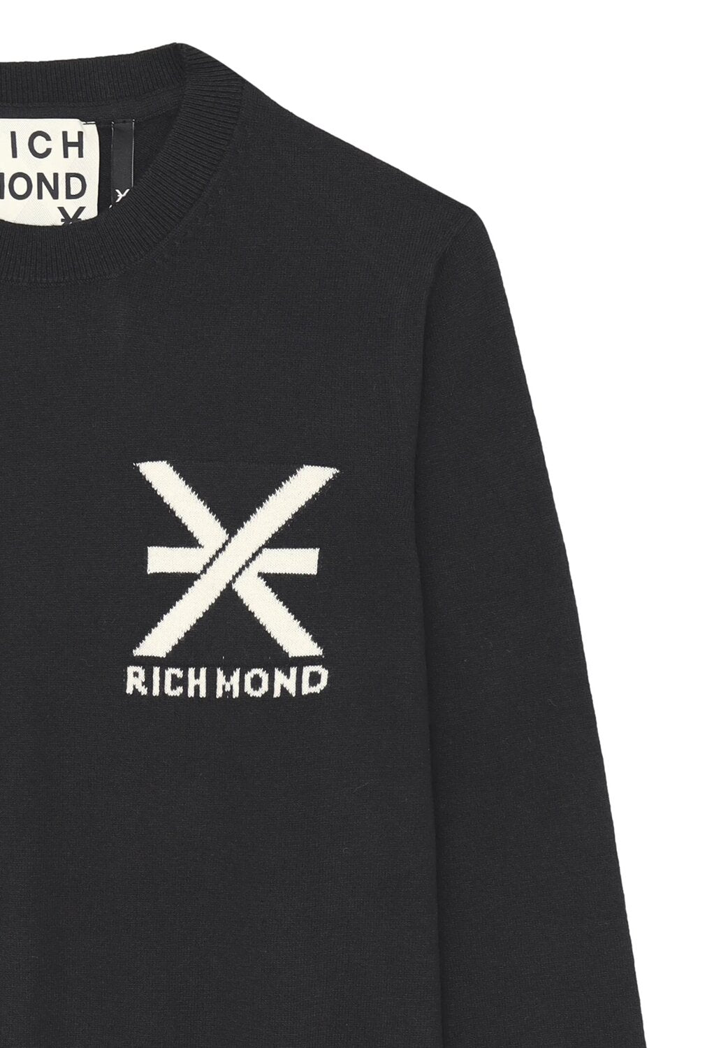 John Richmond maglione uomo nero lana logo a contrasto | CammarataMode
