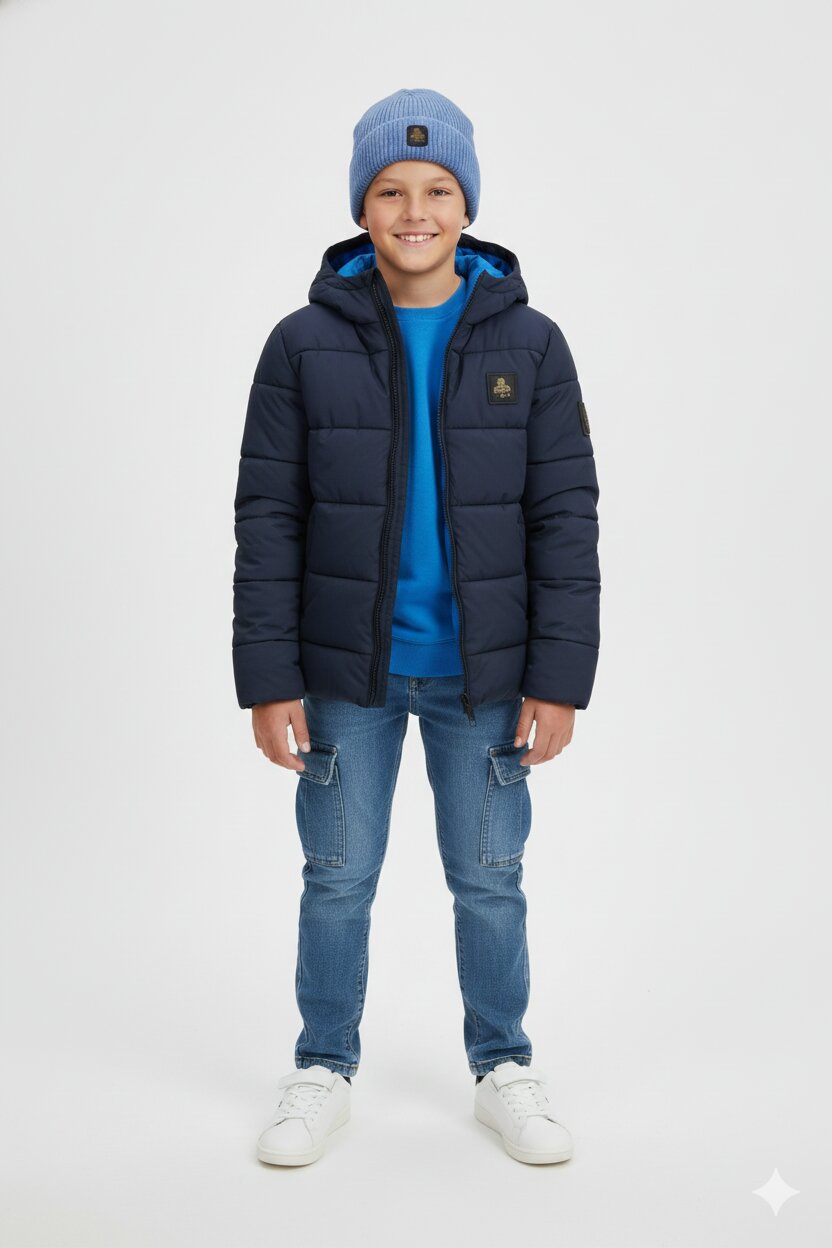 Refrigiwear Giubbotto Blu Bambino In Nylon Con Cappuccio Reversibile AI25