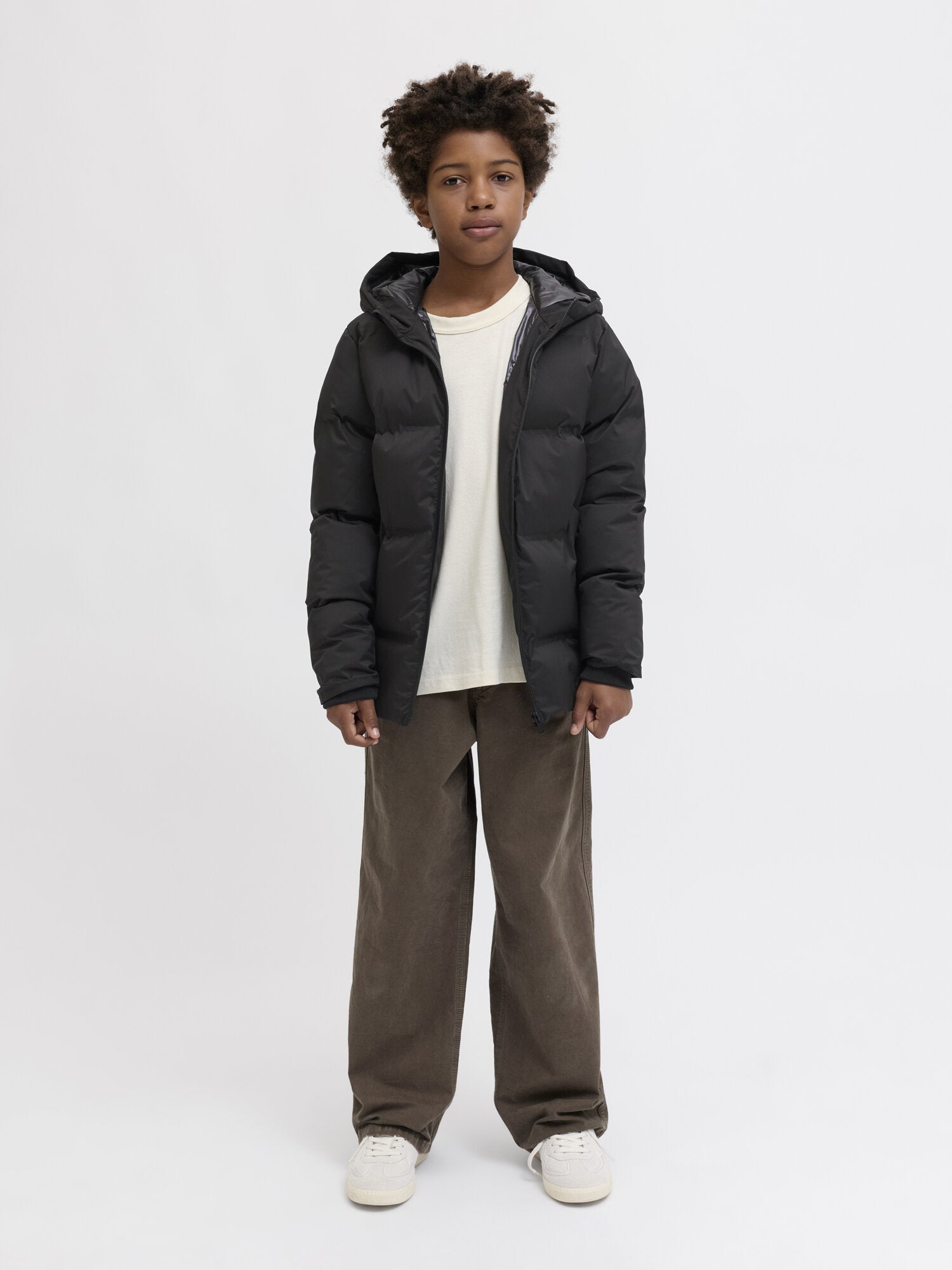 Jack & Jones Junior Giubbotto Nero Bambino In Nylon Con Cappuccio Invernale