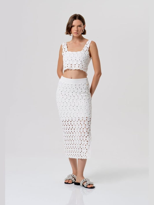 Fracomina gonna slim a tubino midi in maglia bianco