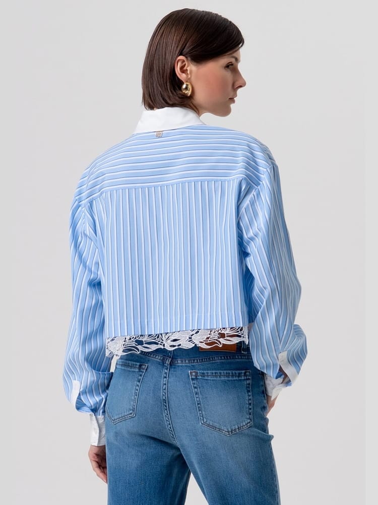 Fracomina camicia over a righe crop azzurra con pizzo