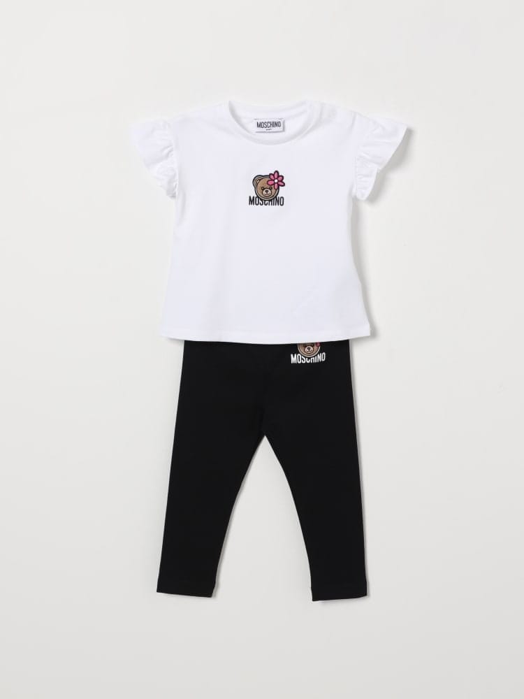 Moschino set t-shirt e leggings infant bianco e nero con logo teddy Bambina