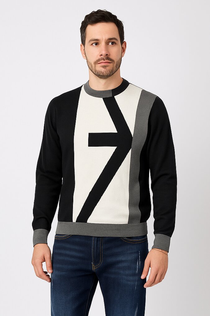 John Richmond maglione rasato uomo nero in cotone e lana con maxi logo - NERO | CammarataMode