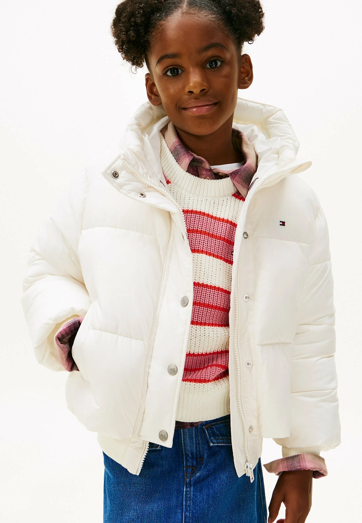 Tommy Hilfiger Giubotto Bianco Bambina In Nylon Con Cappuccio | Quotidiano AI25 | CammarataMode