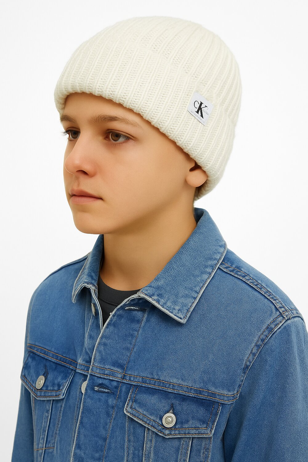 Calvin Klein Cappello Panna Bambino In Lana Cuffia Invernale AI25