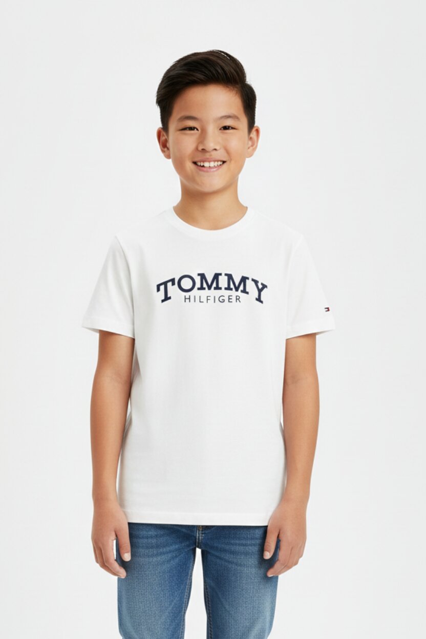 Tommy Hilfiger Tshirt Bianca Bambino In Jersey Maniche Corte Quotidiano PE26