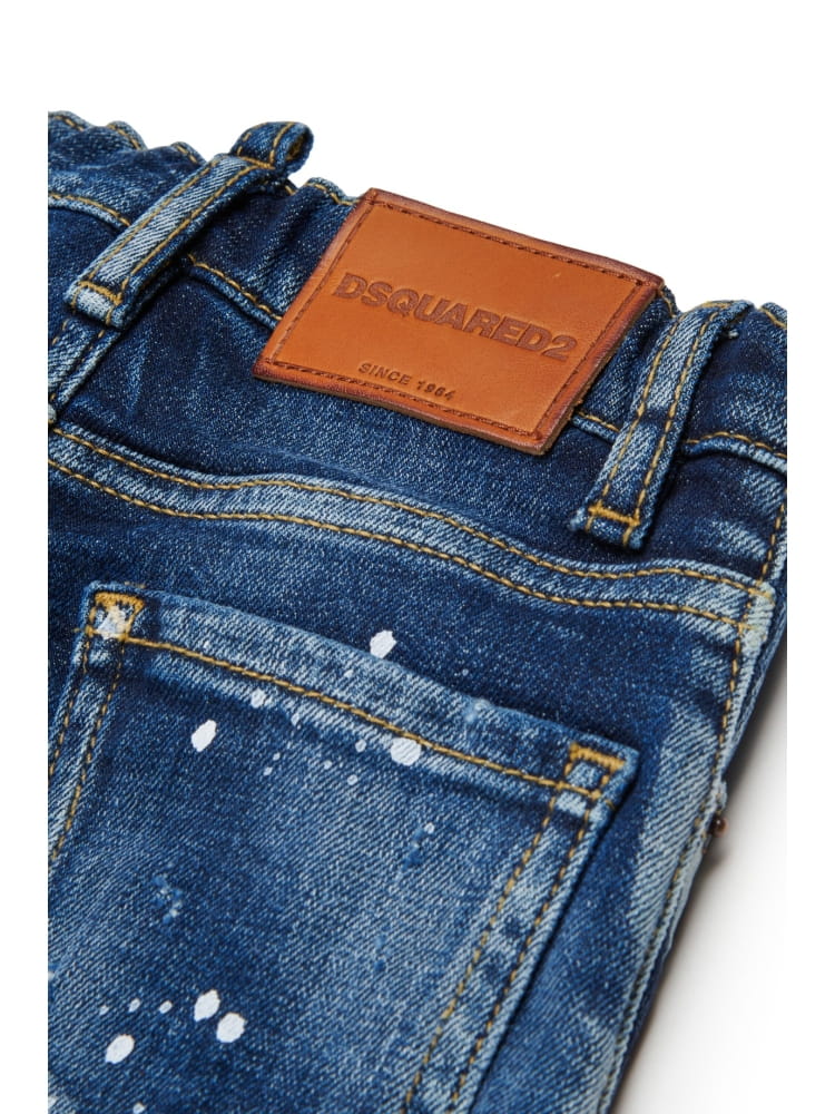 Dsquared jeans infant slim lavaggio blu medio con macchie di vernice Bambino