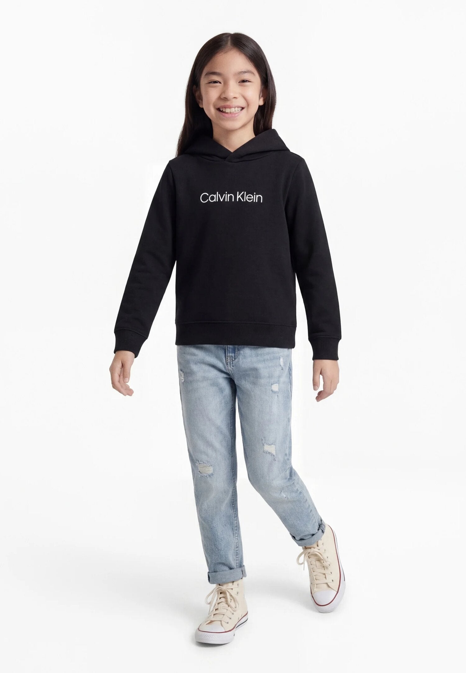 Calvin Klein Felpa Nera Con Cappuccio Logo Centrale Bambino LV1CKTJB09BEH_