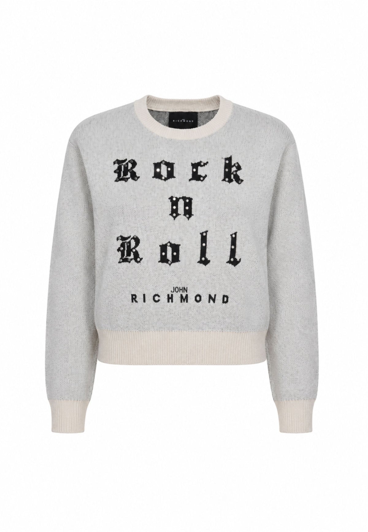 John Richmond maglione beige crop bambina con scritta e strass Bambine e ragazze rga26061ma.beige_