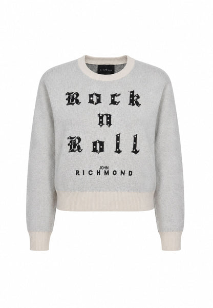 John Richmond maglione beige crop bambina con scritta e strass Bambine e ragazze rga26061ma.beige_
