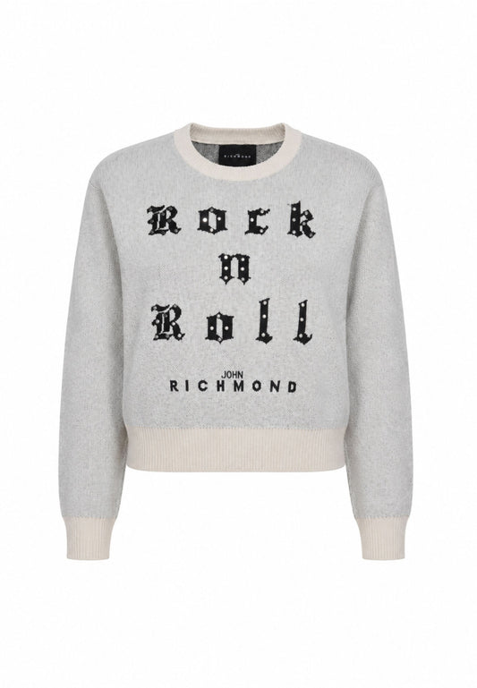 John Richmond maglione beige crop bambina con scritta e strass Bambine e ragazze rga26061ma.beige_