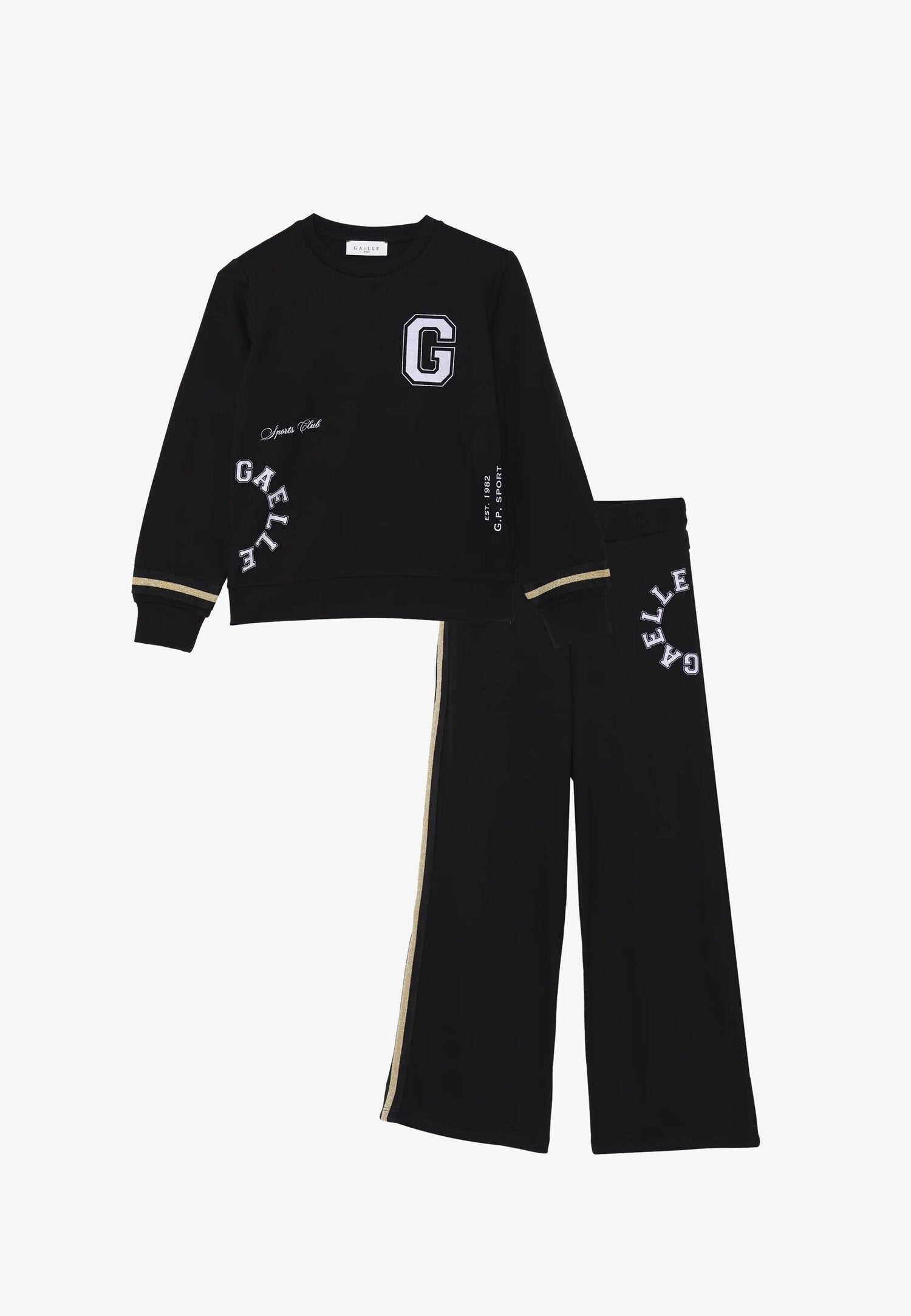 Gaelle Paris Completo Nero Bambina In Cotone Girocollo Sportivo AI25