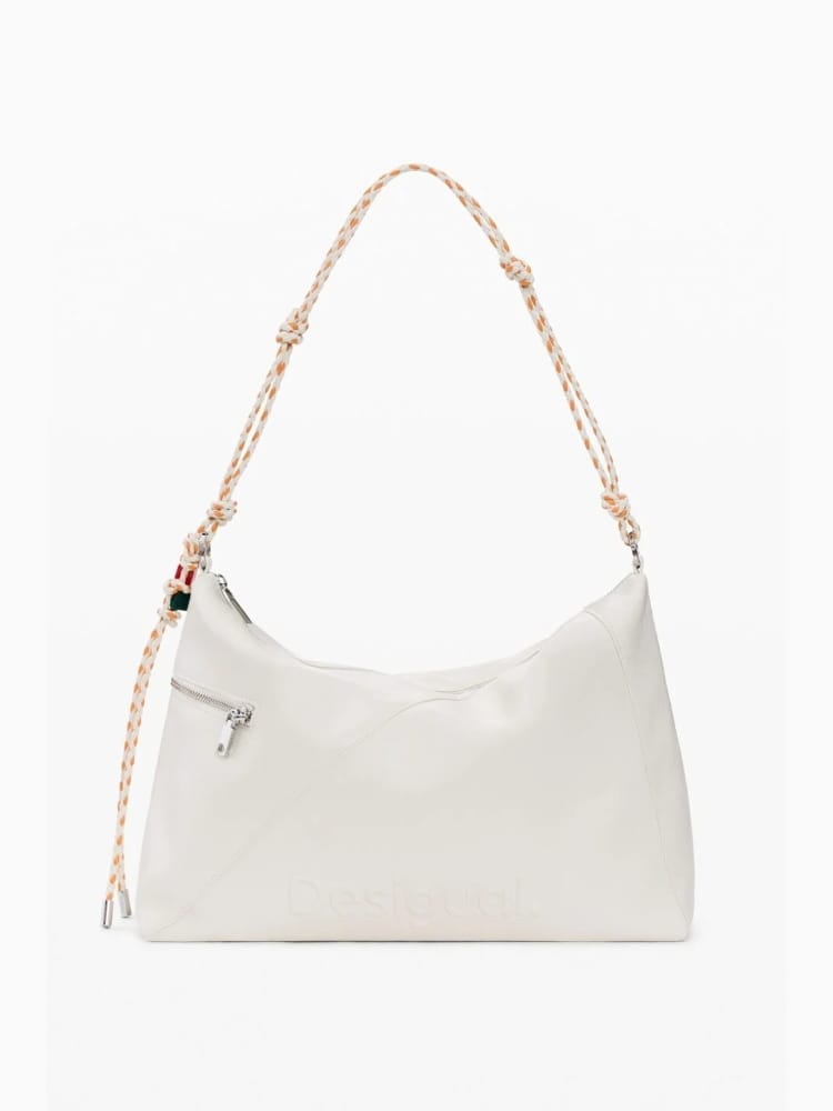 Desigual borsa a spalla grande con tracolla leiria 2.0 in ecopelle panna con logo