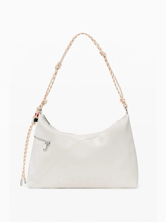 Desigual borsa a spalla grande con tracolla leiria 2.0 in ecopelle panna con logo