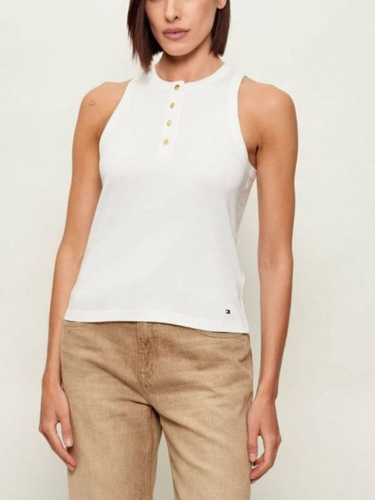 Tommy Hilfiger canotta ecru donna mini logo sul fondo