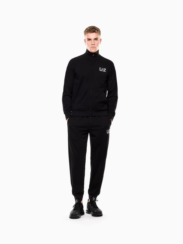 Emporio Armani tuta con zip visibility in puro cotone nero con logo
