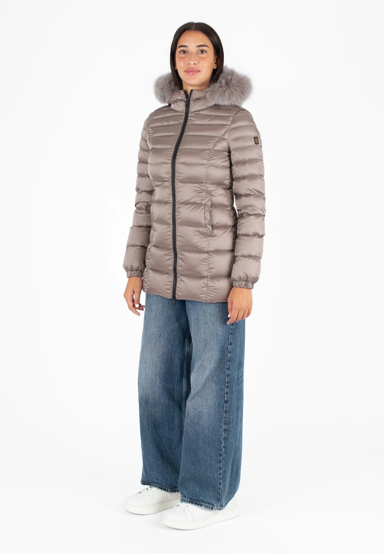 Refrigiwear piumino donna tortora lungo con cappuccio imbottito | CammarataMode