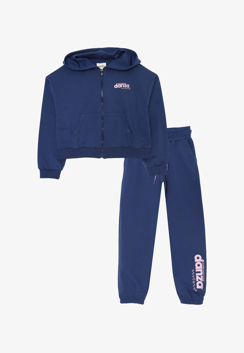 Size Dance Tracksuit Blue Girls 2-16 Years with Crop Sweatshirt and Hood - BLUE | CammarataMode