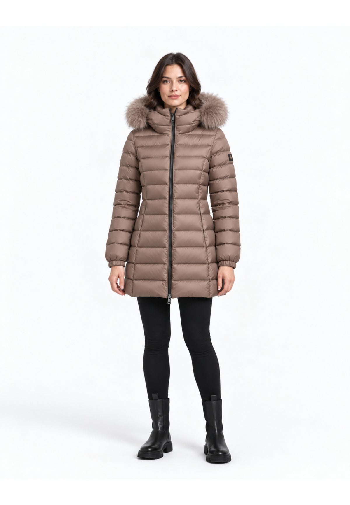 REFRIGIWEAR GIUBBOTTO TORTORA TRAPUNTATO CON CAPPUCCIO E PELLICCIA Donna LONG MEAD FUR JACKET.TORT_