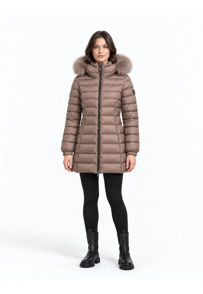 REFRIGIWEAR GIUBBOTTO TORTORA TRAPUNTATO CON CAPPUCCIO E PELLICCIA Donna LONG MEAD FUR JACKET.TORT_