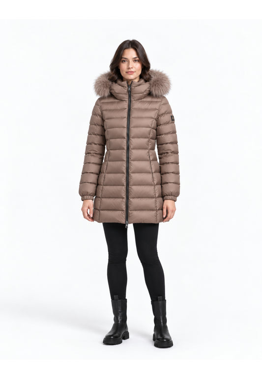 REFRIGIWEAR GIUBBOTTO TORTORA TRAPUNTATO CON CAPPUCCIO E PELLICCIA Donna LONG MEAD FUR JACKET.TORT_