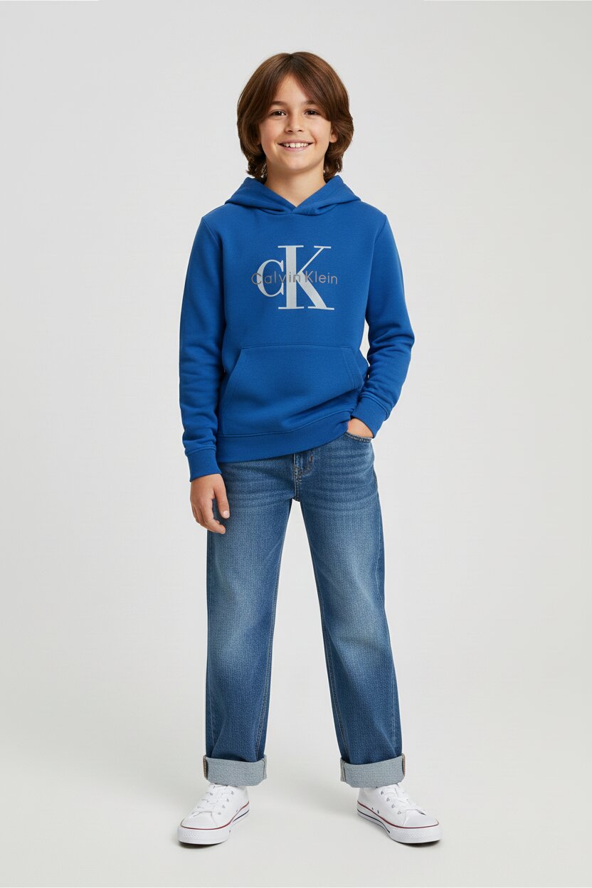 Calvin Klein Felpa Royal Bambino In Cotone Con Cappuccio Scuola PE26