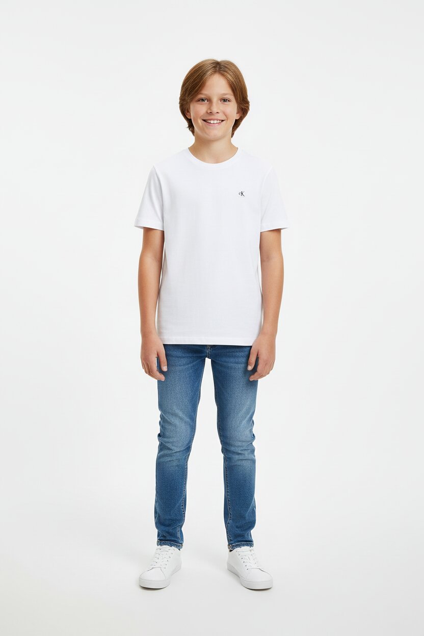 Calvin Klein Tshirt Bianca Bambino In Jersey Maniche Corte Passeggio PE26