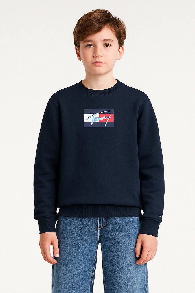 TOMMY HILFIGER – Felpa Bambino Script Flag in Cotone e Poliestere