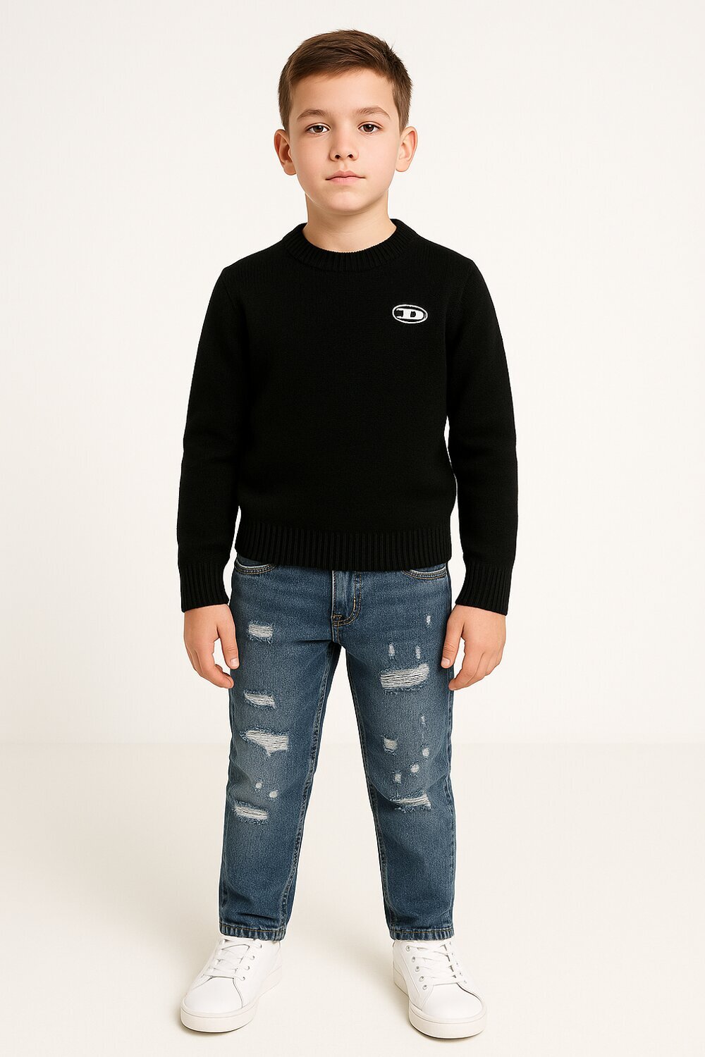 Diesel maglione bambino ragazzo nero girocollo cotone logo ricamato