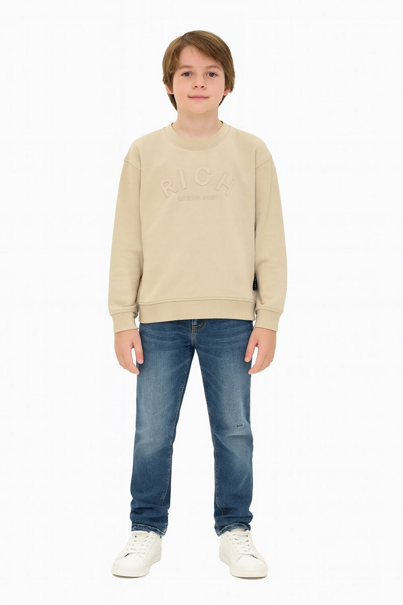 John Richmond felpa bambino beige 2-16 anni in cotone con maxi logo - BEIGE | CammarataMode