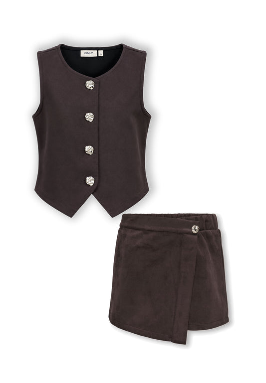 ONLY KIDS Completo marrone Gilet e Gonna Pantaloncino effetto Camoscio Bambine e ragazze 15380024+15380023.MARRO_