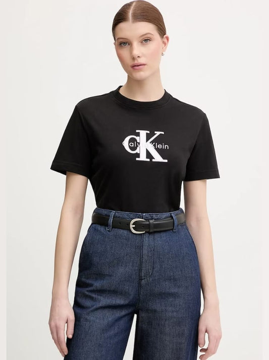 Calvin Klein tshirt nera donna logo sul davanti