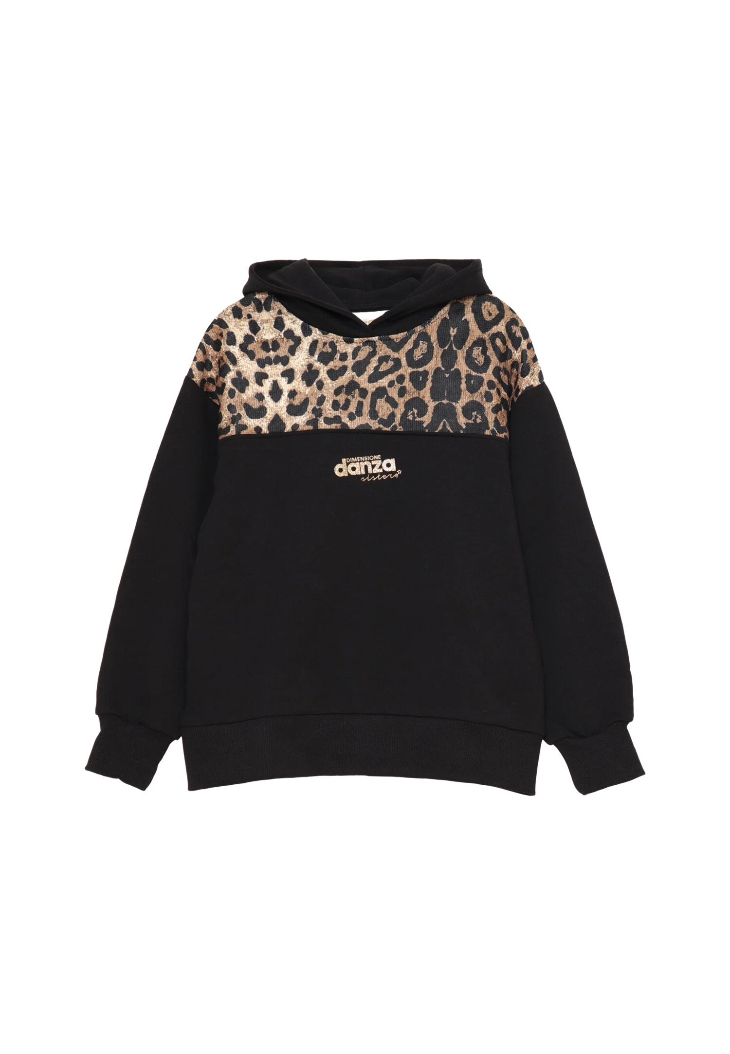 Dimensione Danza Tuta Nero Bambina Fantasia Leopardato In Cotone Con Cappuccio