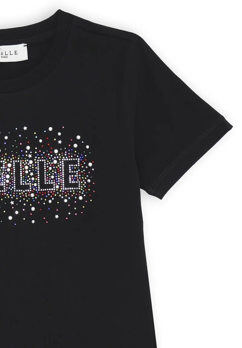 Gaelle Paris - T-shirt nera con strass bambina ragazza - NERO | CammarataMode