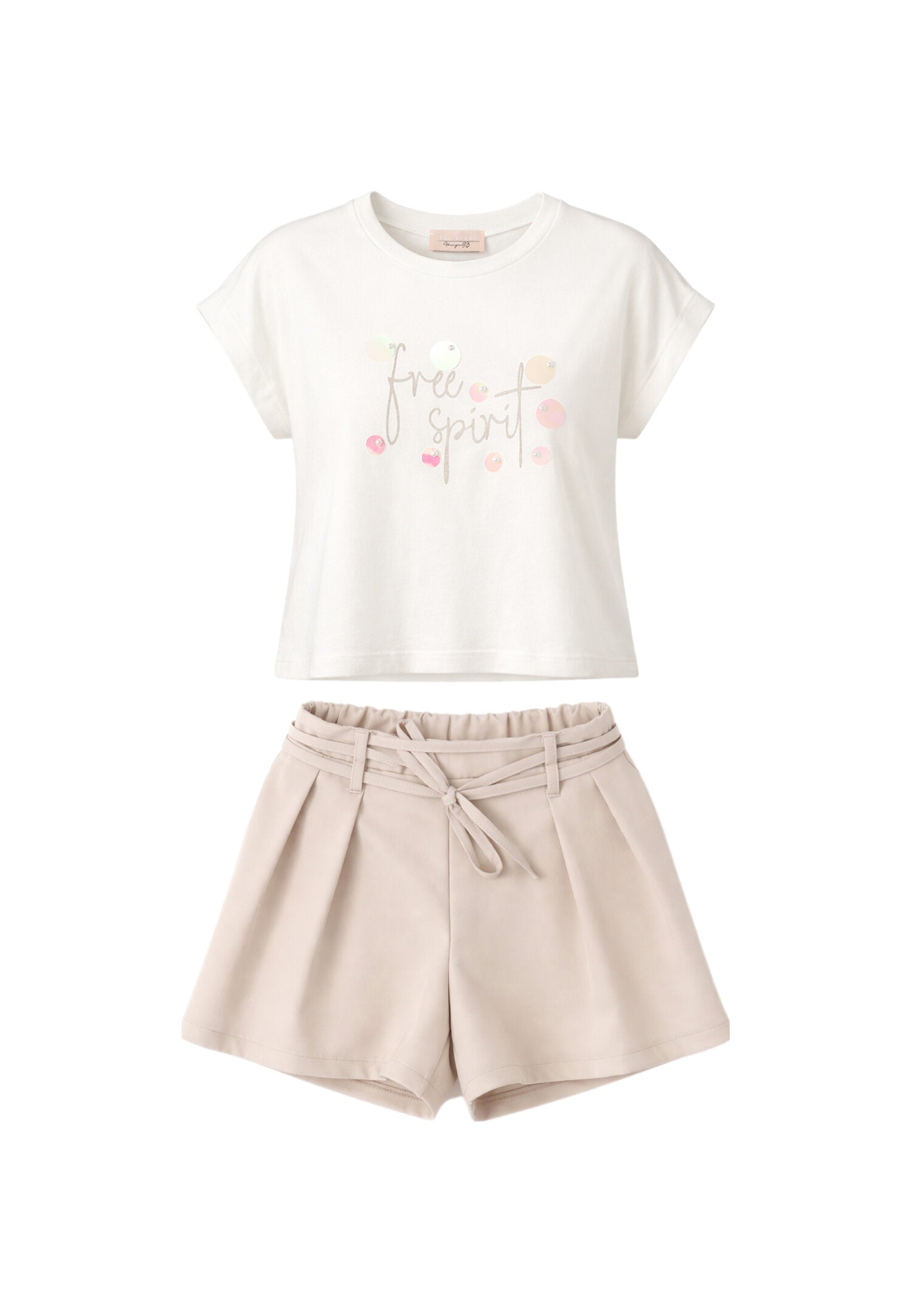 Mon Saurire Completo Tshirt Panna e Pantaloncini Bambina M1342J+M1340J_