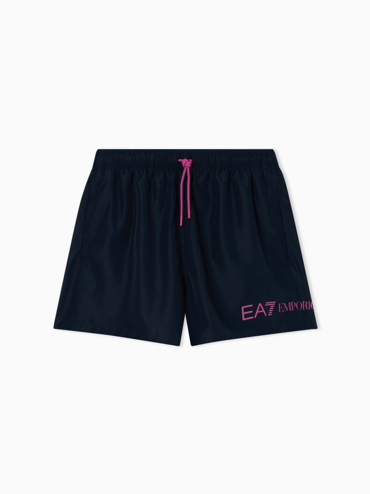 Emporio Armani costume da bagno boxer uomo blu con logo fucsia Uomo