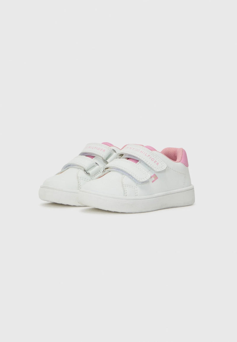 Tommy Hilfiger sneakers basse bambina bianche rosa velcro estive - BIANCO | CammarataMode