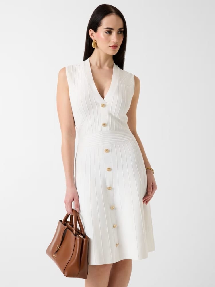 Guess abito panna donna bottoni con logo