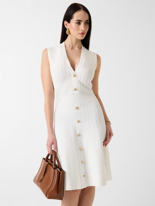 Guess abito panna donna bottoni con logo