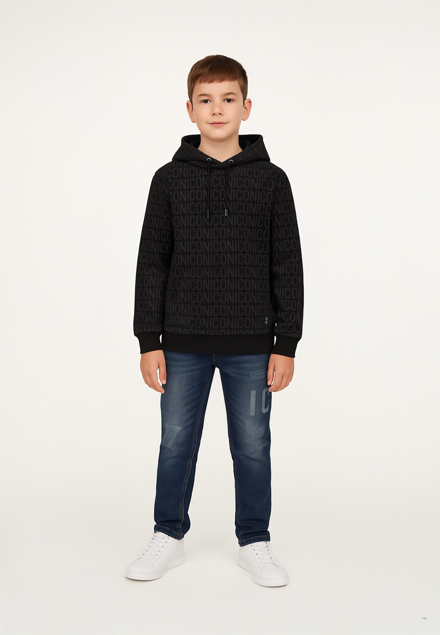 Icon Felpa Nero Bambino In Cotone Con Cappuccio Sportivo AI25