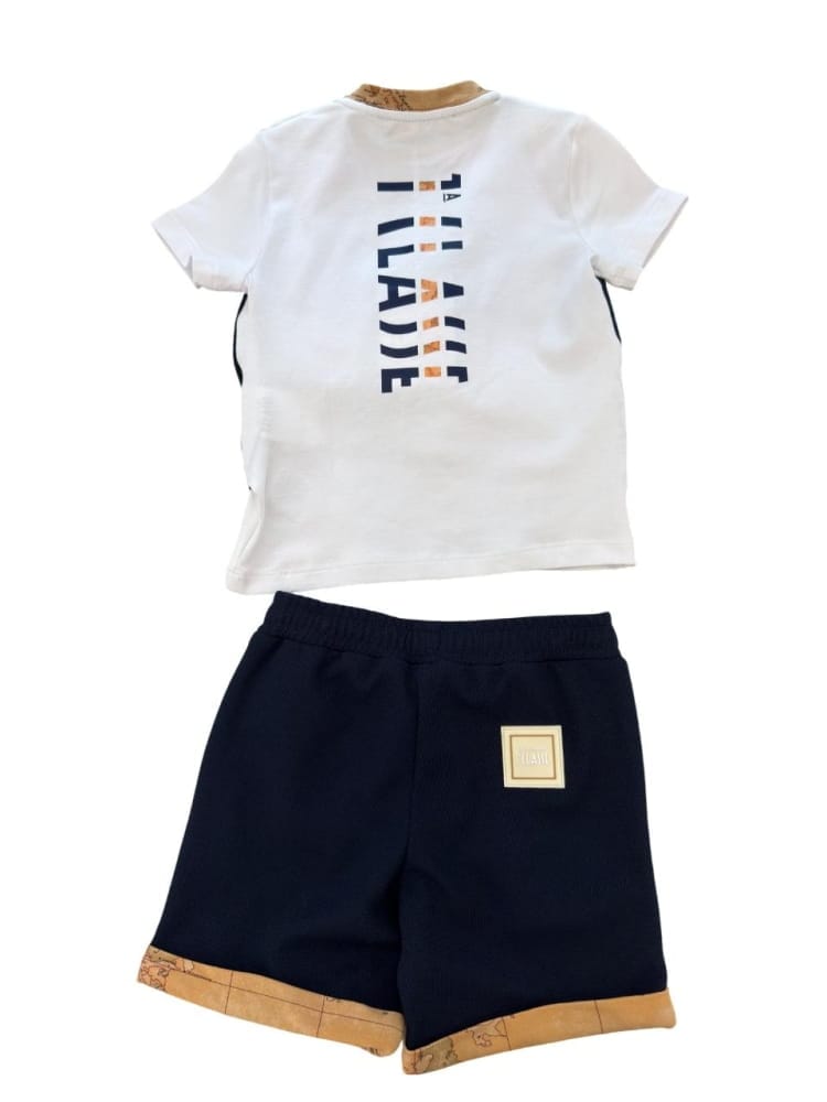 Alviero Martini set blu navy neonao maxi logo sul retro
