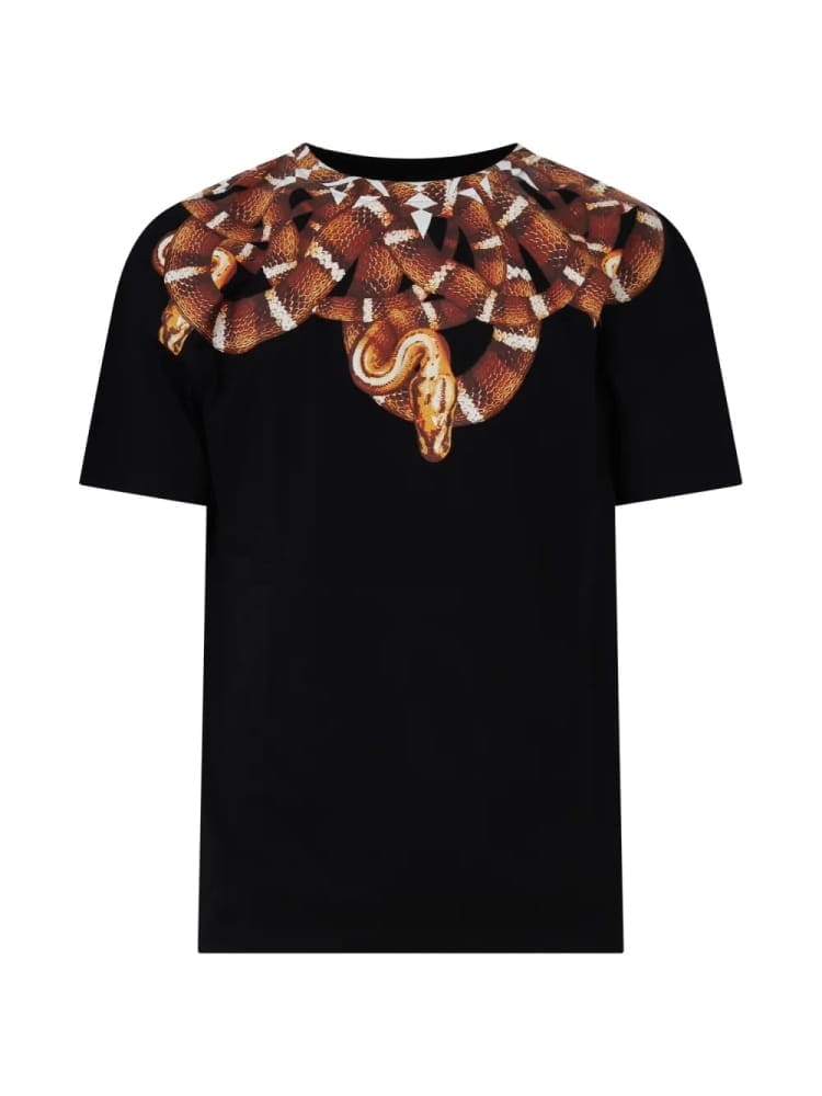 County Of Milan marcelo burlon t-shirt in jersey nero con stampa snake marrone Uomo
