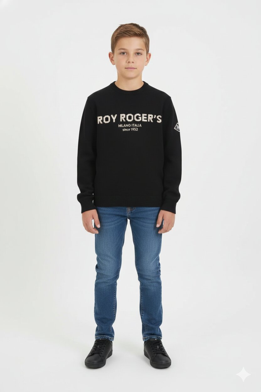 Roy Rogers maglione bambino e ragazzo nero cotone e lana logo