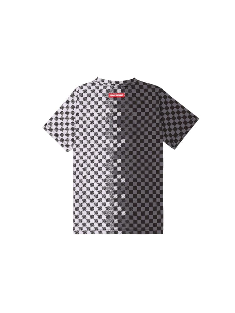Sprayground t-shirt kids/junior damier in cotone grigio nero con stampa bocca di squalo