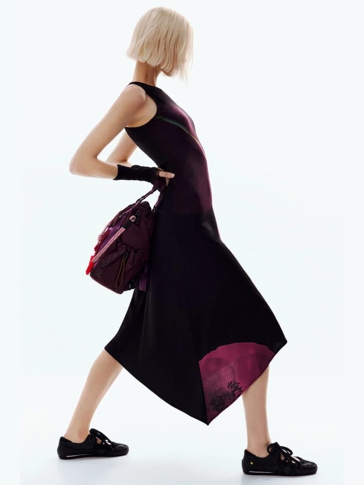 Desigual abito lungo virginia nero con stampa