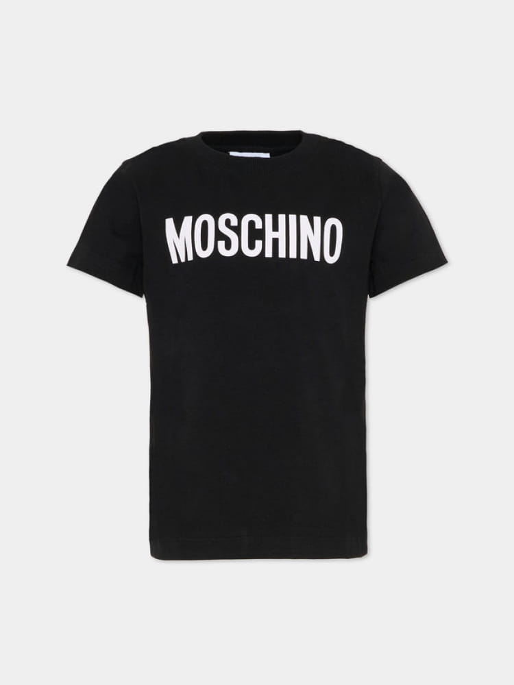 Moschino t-shirt kids/junior in cotone nero con stampa logo Bambino
