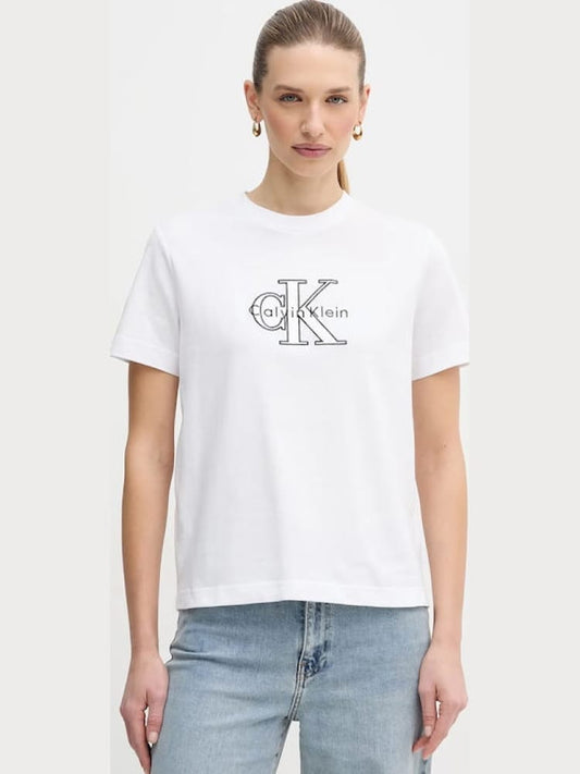 Calvin Klein tshirt bianca donna logo sul davanti