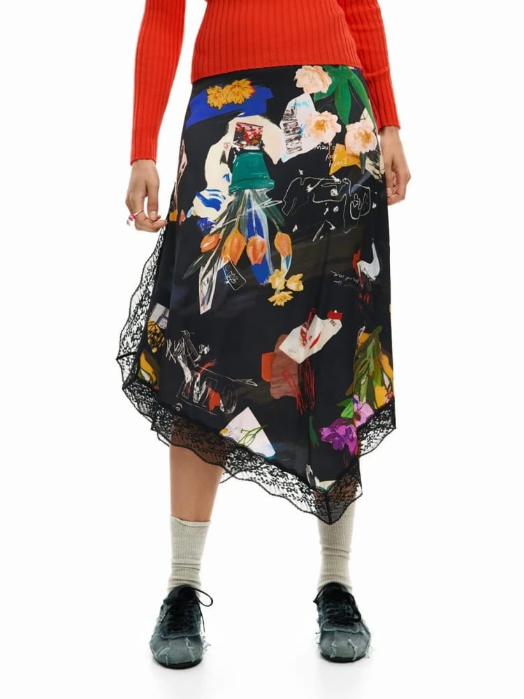 Desigual gonna arty nera a fantasia